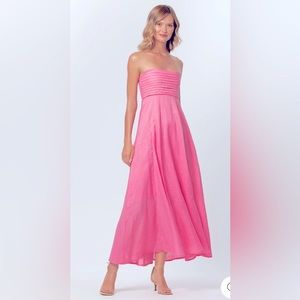 Pink 100% linen strapless maxi dress Lusana